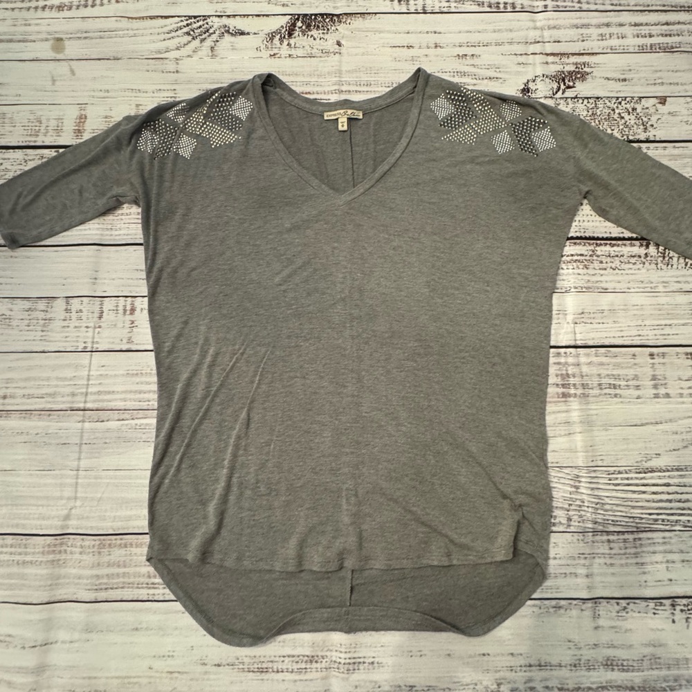 Express Gray Long Sleeve V-Neck Top